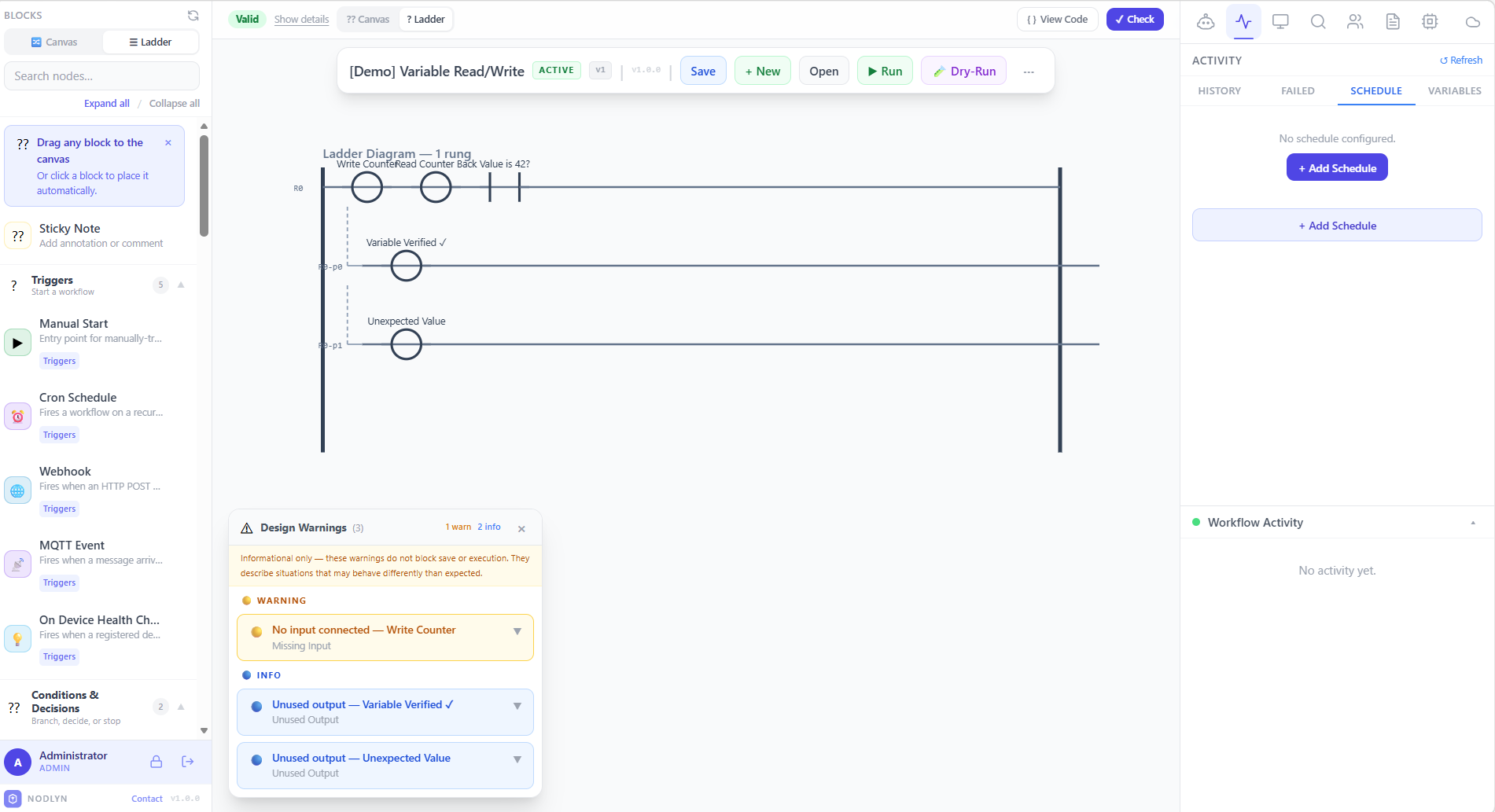 Schedule configuration panel for automated workflow triggers with cron expressions